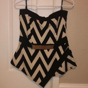 Strapless top with black fitted skirt